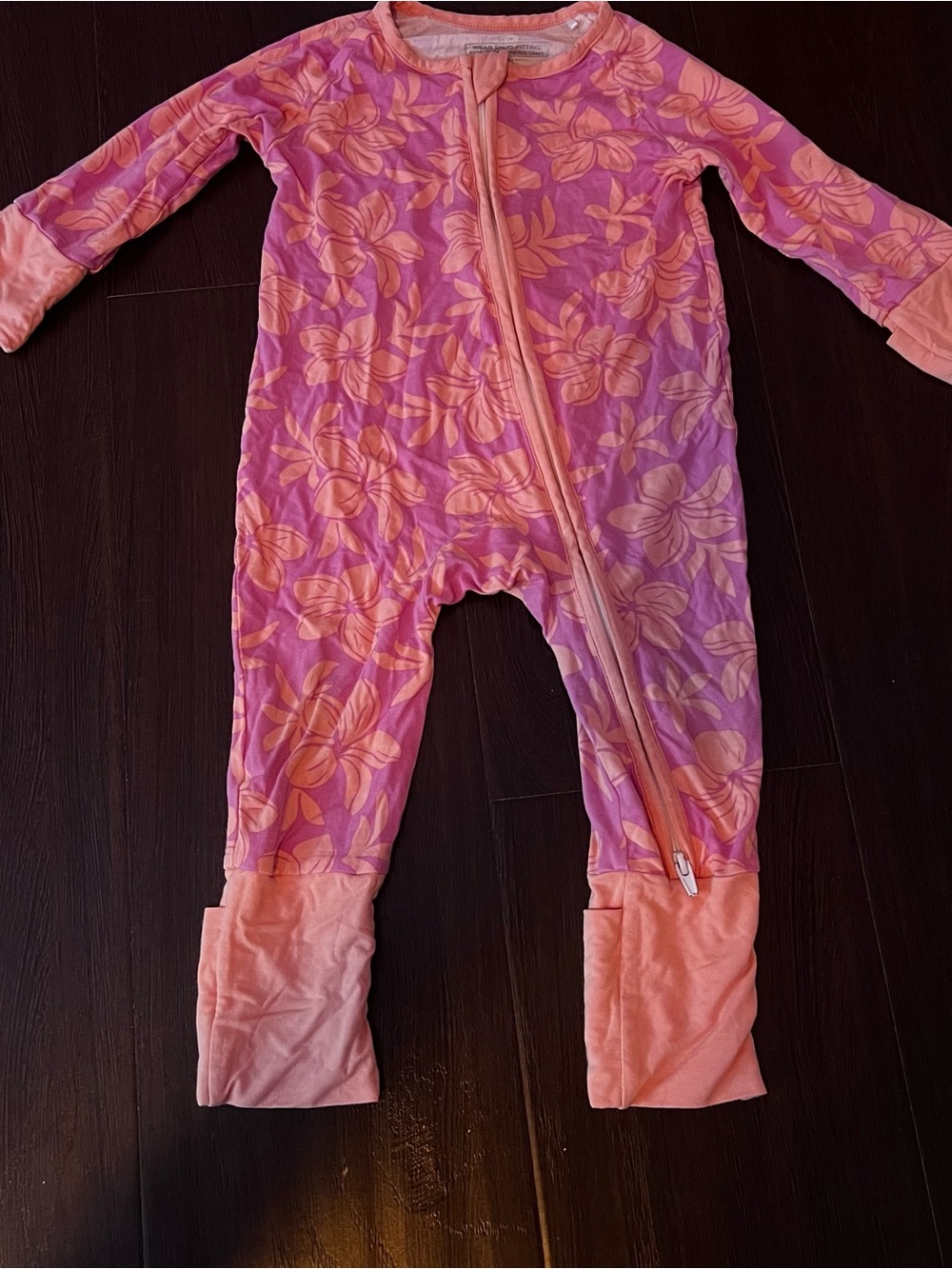 Coco Moon Hawaii Bamboo Viscose Zip One Piece Sleeper 9-12M Pink Purple Floral